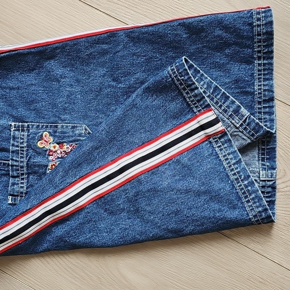 Vintage Nevada Moto Stripe Embroidered Florals Denim Dress Overalls 3X - Picture 3 of 10